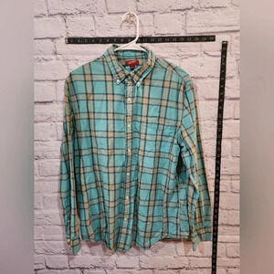 Arizona men's blue and green plaid button-down shirt Large